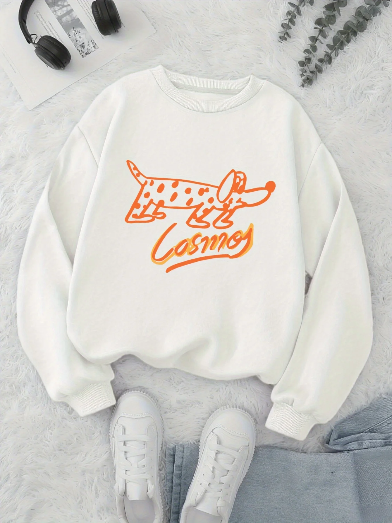 

Orange Dog Graphic Print Autumn and Winter Pure Cotton Men's and Women's Sweatshirts Outdoor Sports and Leisure Fashion Trend