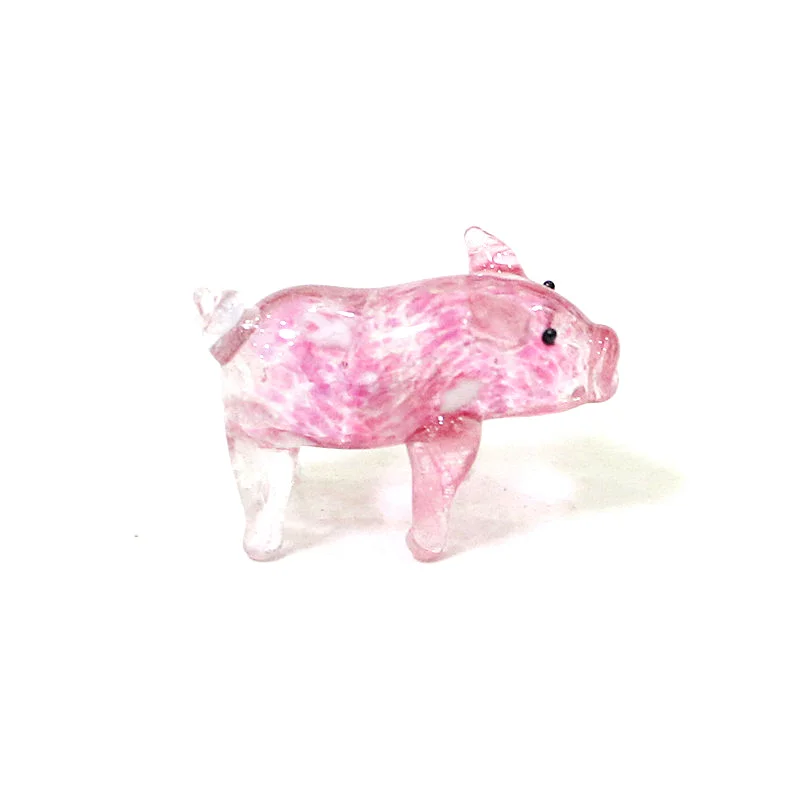 Easter Murano Glass Pig Mini Figurine Fuchsia Cute Animal Tiny Statue Craft Ornament Home Desktop Fairy Garden Room Kawaii Decor