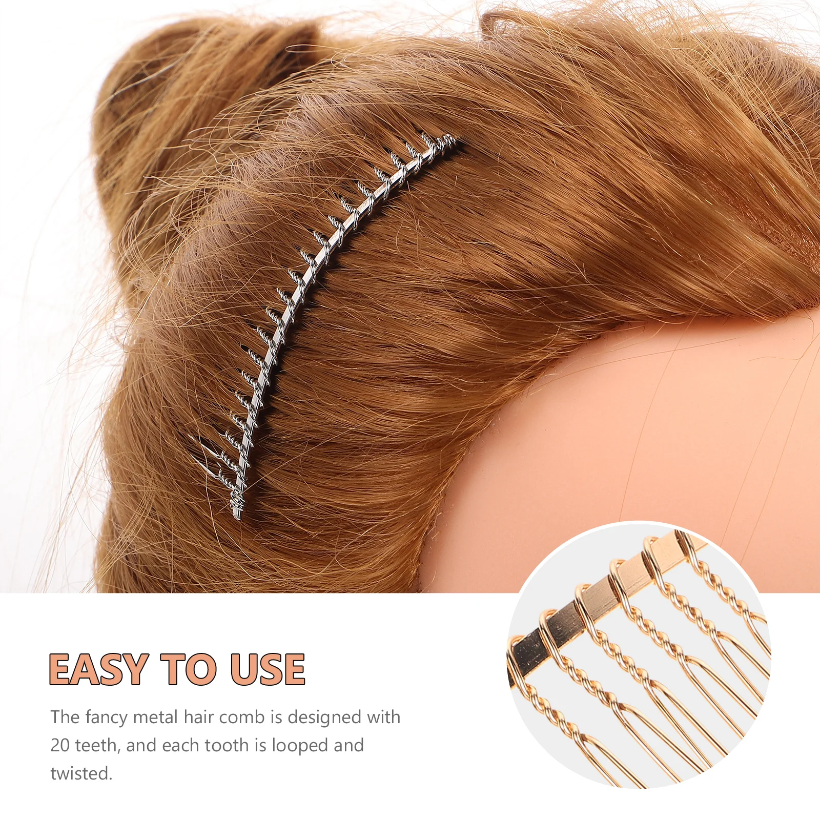 

12Pcs 20 Teeth Fancy Metal Hair Combs Bridal DIY Side Combs Golden White Durable Smooth Wedding Prom Balls