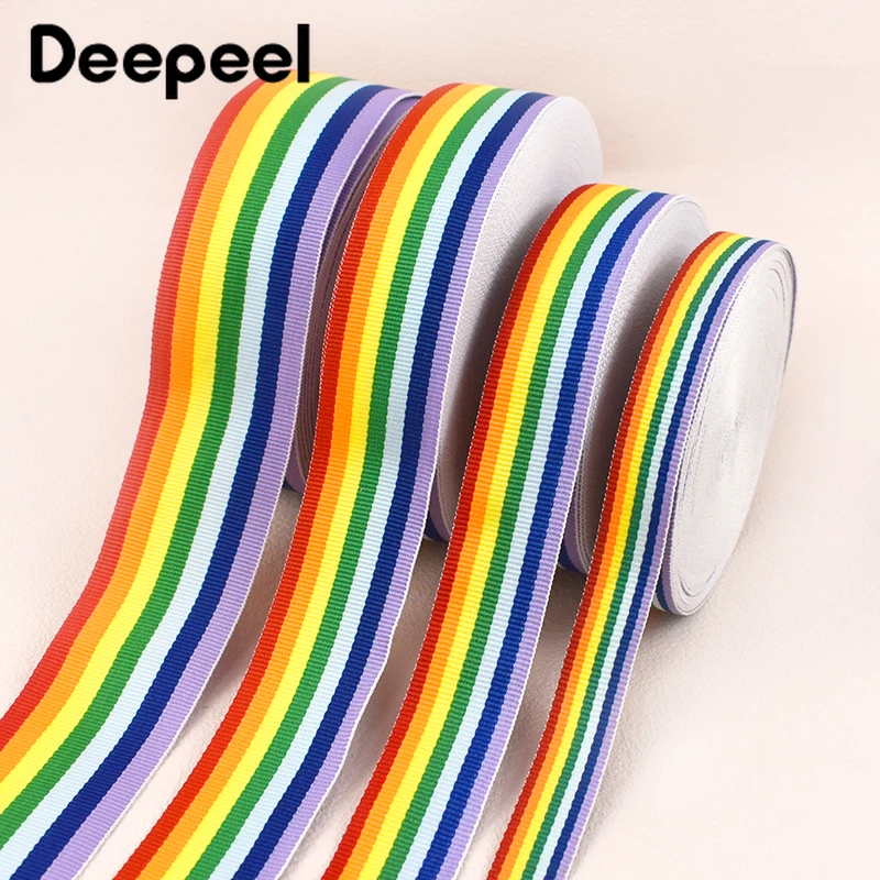 10Yards Deepeel 15-38mm Rainbow Nylon Webbing Stripe Ribbon Tape for Backpack Bag Strap Garment Pet Rope DIY Sewing Accessories