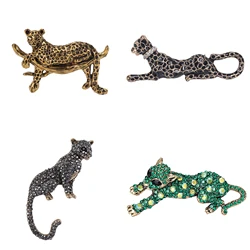 Rhinestone Leopard Brooches for Women Unisex Vintage Animal Pins Banquet Party Backpack Gifts Jewelry Accessories