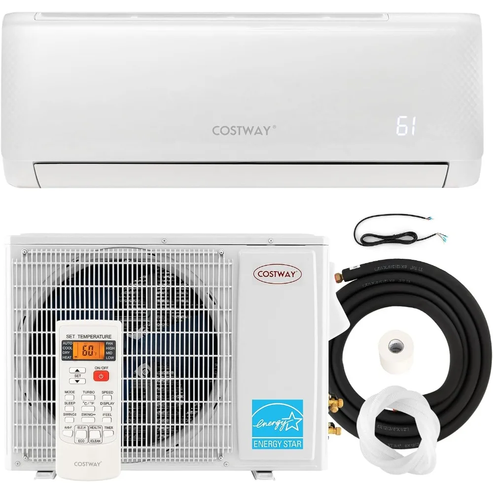 AC Split ขนาดมินิ12,000 BTU พร้อมปั๊มความร้อน Energy Star อินเวอร์เตอร์21 SEER2ตัวจับเวลา24ชม. ทำความสะอาดอัตโนมัติ