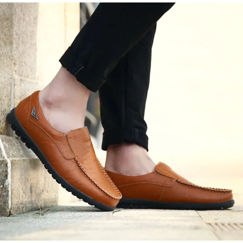 

2025 New Men's Shoes Genuine Leather Men Shoe , Black Brown Casual, Breathable, Slip-on, Black, Driving, Large Size