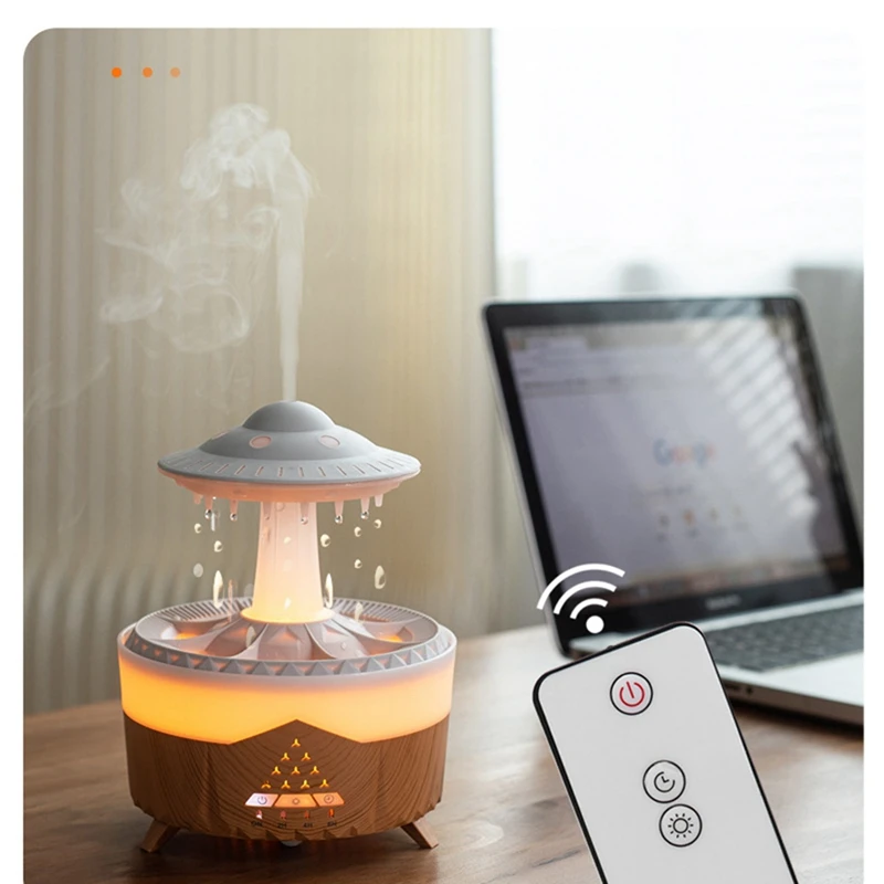 Rain Cloud Night Light Humidifier With Raining Water Drop Sound And 7 Color LED Light Essential Oil Diffuser