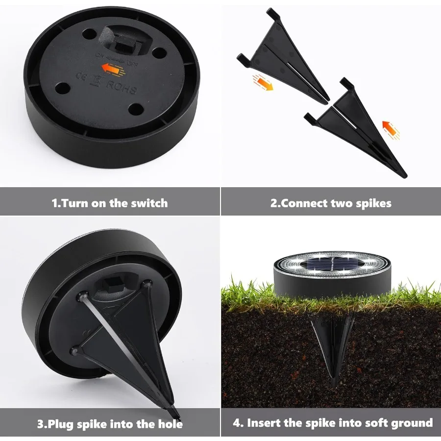 Solar-Bodenleuchten, 4er-Pack mit 8 LEDs, wasserdichte IP68-Scheibenleuchten für den Außenbereich, für Garten- und Landschaftsbeleuchtung, ideal für Terrassenwege