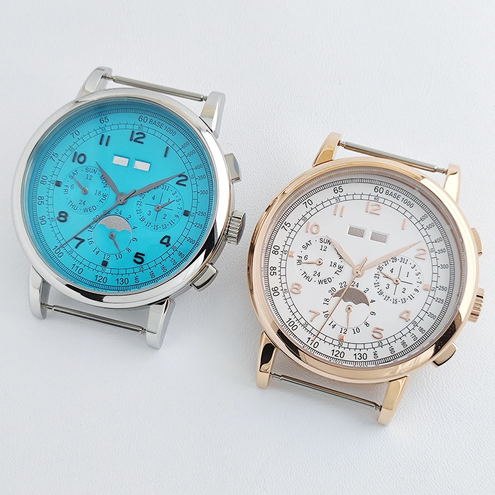 42mm Corgeut Multifunktionales Poliertes Uhrengehäuse 35mm Zifferblatt für Herren Datum Monat Jahr Tag/Nacht ST1655 Uhrwerk Mod Zubehör