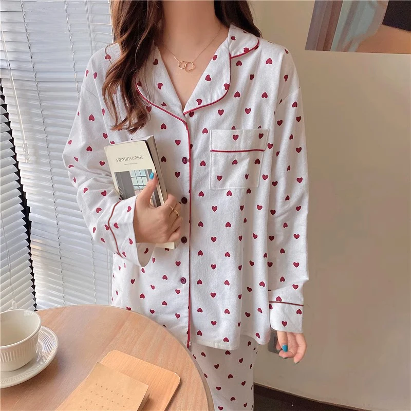 Pijamas de descanso de estilo coreano para mujer, pantalones de manga larga a la moda, ropa de estar por casa elegante y cómoda con solapa,