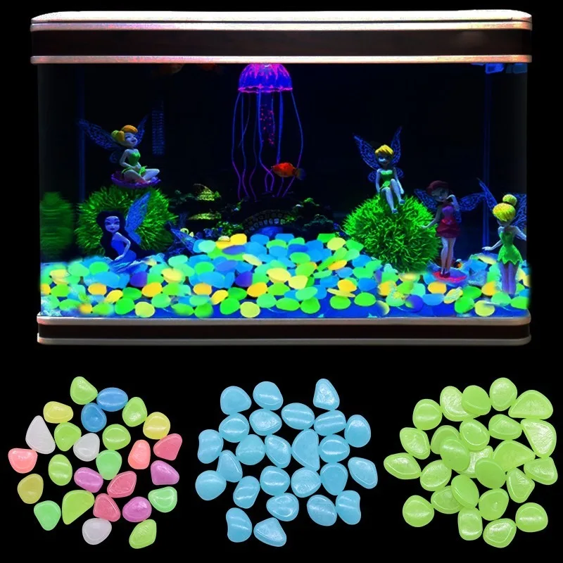 50/100Pcs Luminous Pebbles Stone Glow In  Dark Mini Stones Aquarium Fish Tank Decoration Garden Lawn Yard Outdoor Path Decor