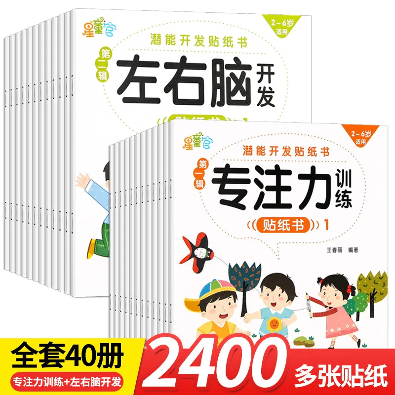 Potential Development Focus Training, Left & Right Brain Development Sticker Book, Puzzle Parent Child Interaction Sticker Book