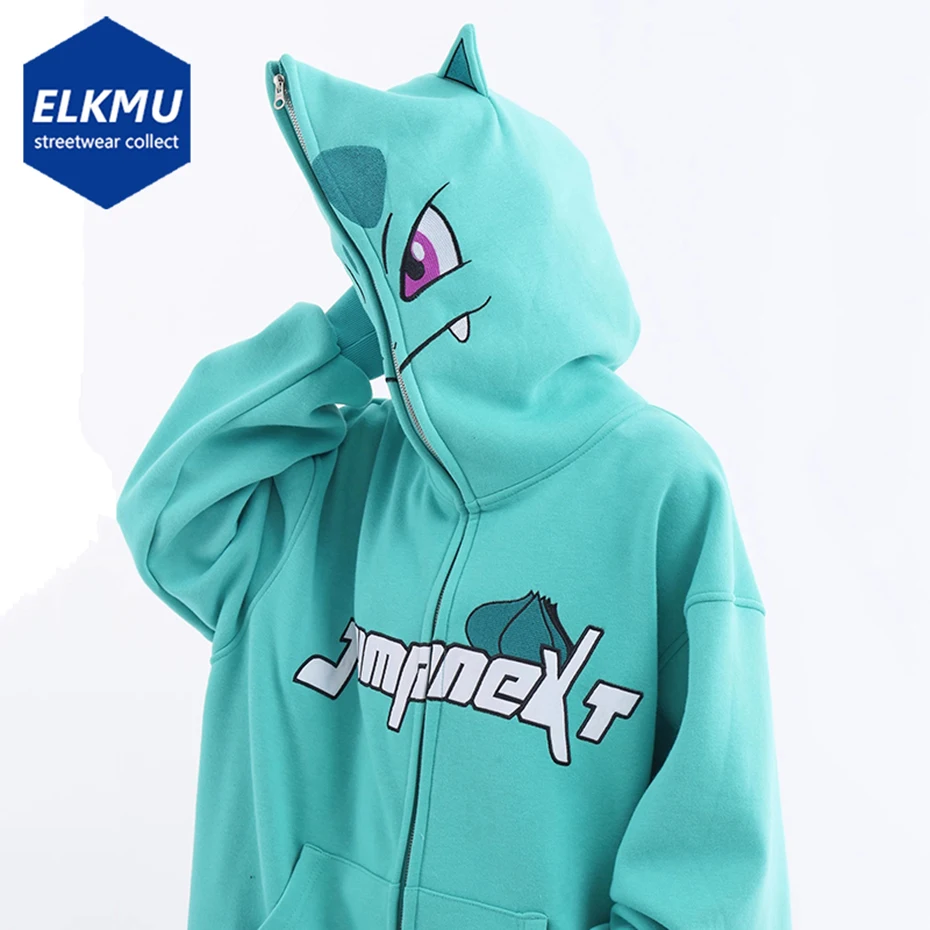 

Cartoon Masked Hoodie Hip Hop Streetwear Sweatshirts 2023 Men Harajuku Oversized Hoodies Fashion Devil Horn Y2K Zip-up Tracksuit