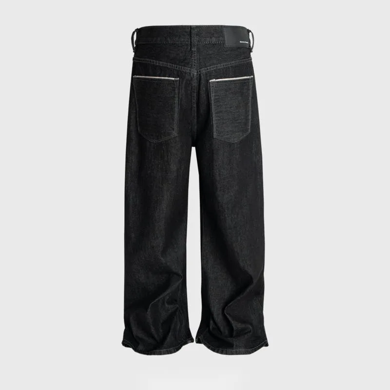 HKSH ربيع الخريف جديد الرجال الظلام محبوك المرقعة اللون كتلة جيوب عالية الشارع مستقيم الجينز العصرية شيك الدينيم السراويل HK14525 #4