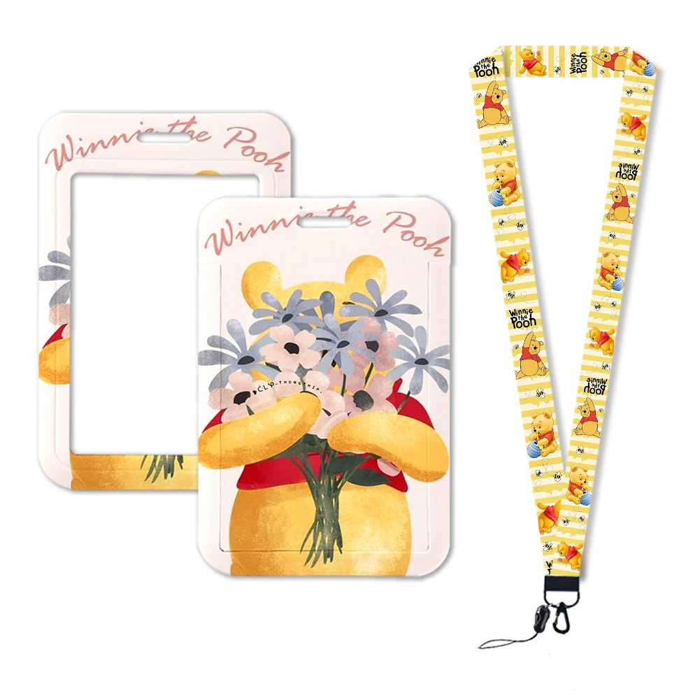 The pooh Bear Winnie School Student Cute Cartoon Card Holder Keychain Work Card Badge Holder Bus Card Gifts