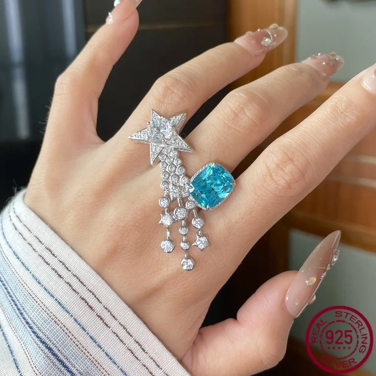 

New popular s925 silver full diamond Paraiba color 11ctk gold version popular Fragrant Comet 1932 series wedding jewelry
