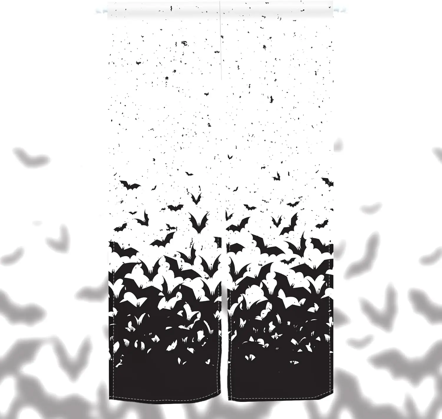 Halloween Doorway Curtain Scary Black and White Bats Door Hanging Japanese Tradition Painting Halloween Theme Window Treatment