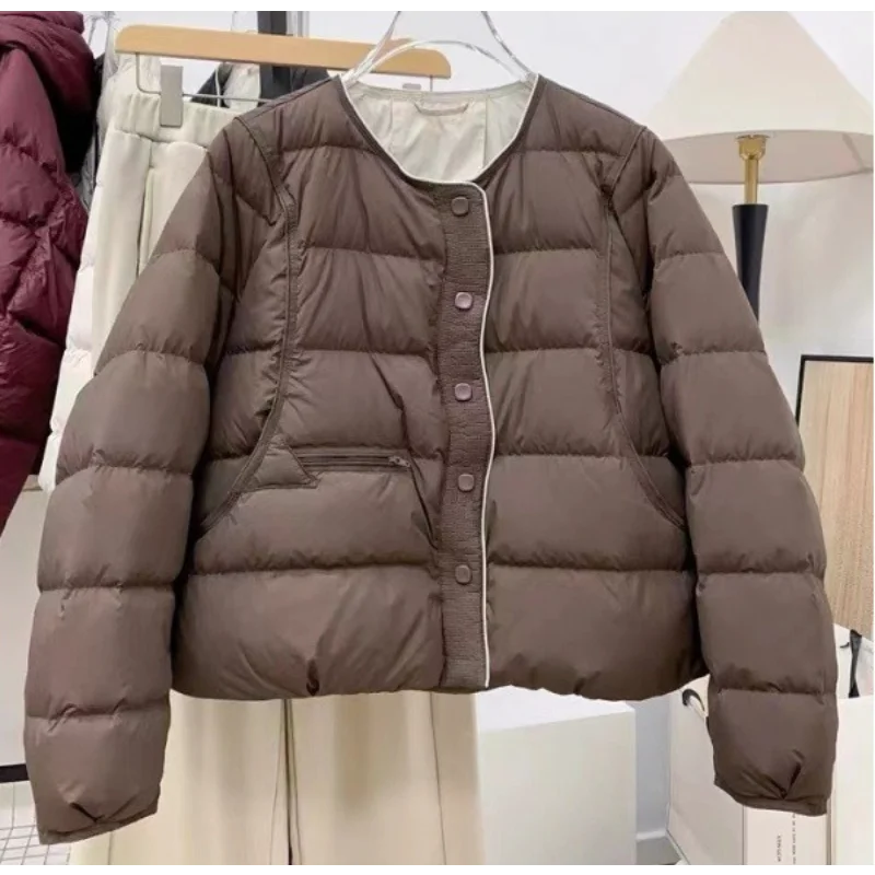 Women's Short Down Jacket 2025 Winter New Arrival Round Neck Simple Loose Fit Slimming Thickened Warm Coat for Women