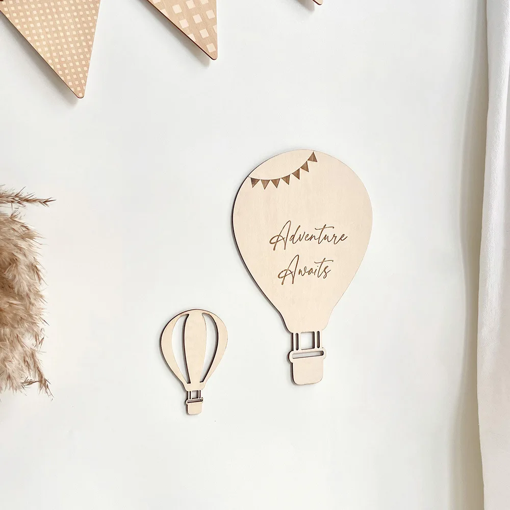 

Nordic Wooden Hot Air Balloon Wall Stickers For Children's Room Decoration Ornaments Baby Shower Kids Birthday Party Photo Props