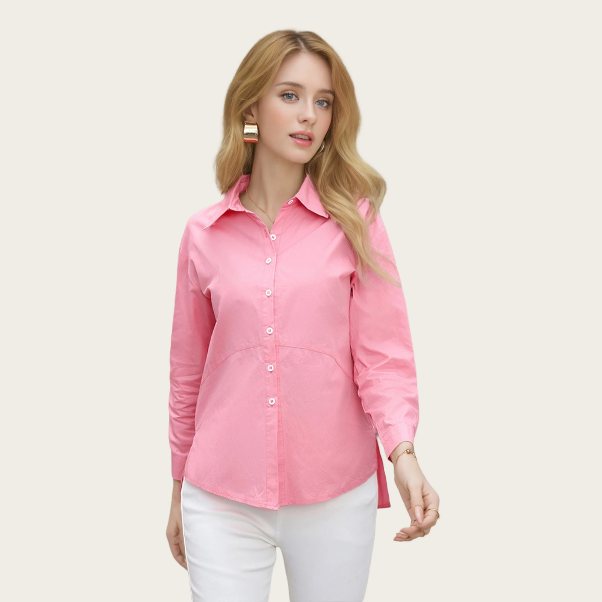 

Simple Solid Women's Casual Shirt 2025 New Lady Cotton Long Sleeve Shirts & Blouses Ladies Tops White Black Pink Blue Clothes