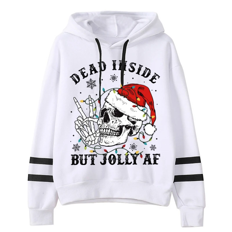 Oversized Hoodie Dead Inside But Jolly Af Christmas Skeleton with Xmas Lights Print Women Hoodies Vintage Aesthetic Sweatshirts