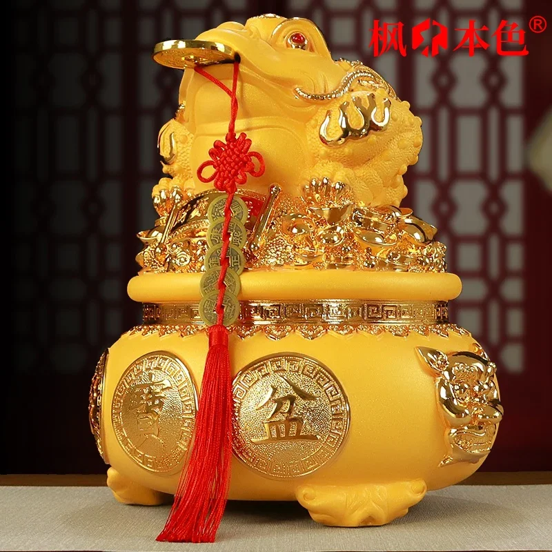 Chinese Golden Toad Sculpture Resin Ornaments Piggy Bank Crafts Living Room Wine Cabinet Decorations Opening Gifts Lucky Money