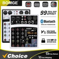 BOMGE Mezclador de sonido de audio de 4 canales Mezcla de consola de DJ USB con efectos Phantom Power 99DSP de 48 V