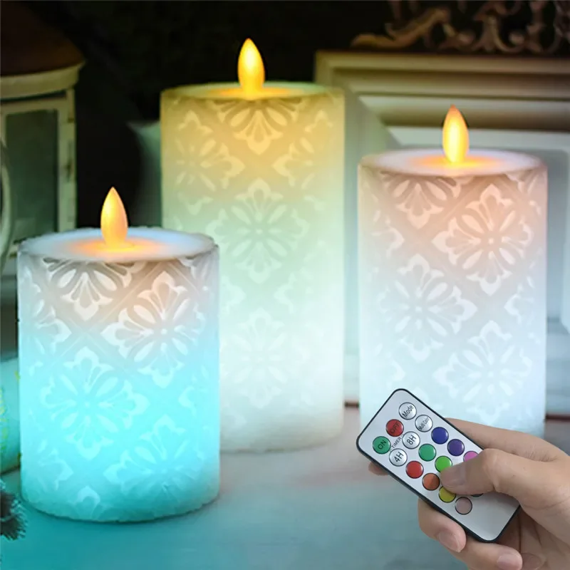 

LED Candle with 18keys Remote Control Flameless Electronic Candle Wax Pillar Candle for Christmas Wedding Dinner Decoration