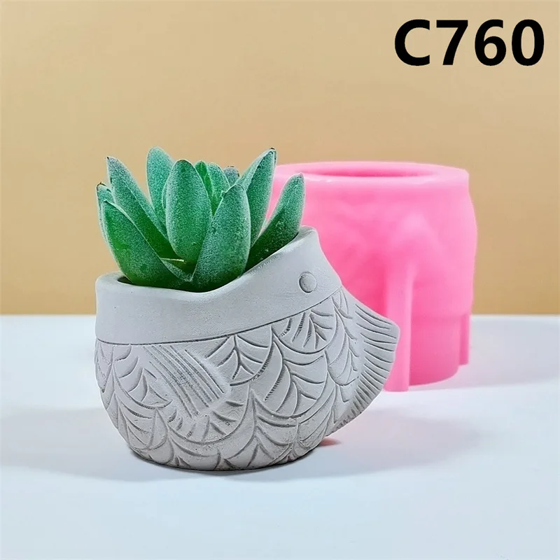 

C758-761 Chick Fish Cow Vase Silicone Mold Scented Mold For Gypsum and Concrete Stone Carving Art Ornaments Homemade Decoration