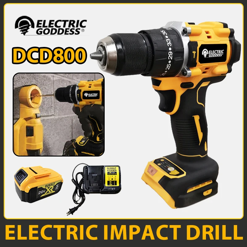 DCD800 Cordless Compact Drill Driver 20V Brushless Motor Electric Drill Screwdriver Household Rechargeable Power Tools