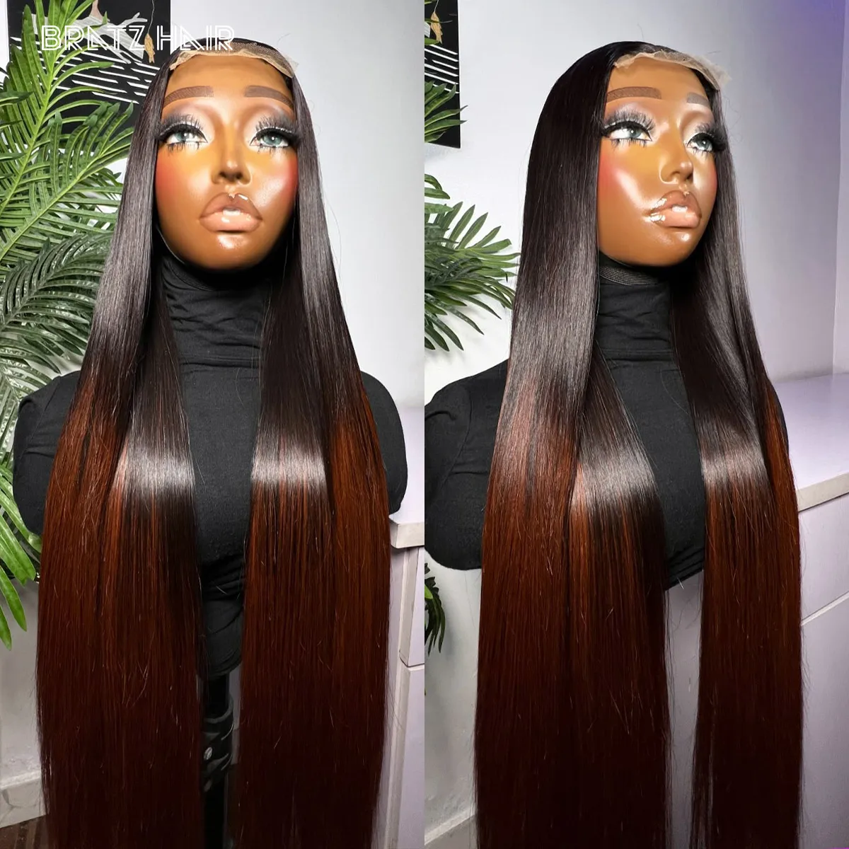 Human Hair Glueless 4by4 Closure Ombre Black Brown Straight 