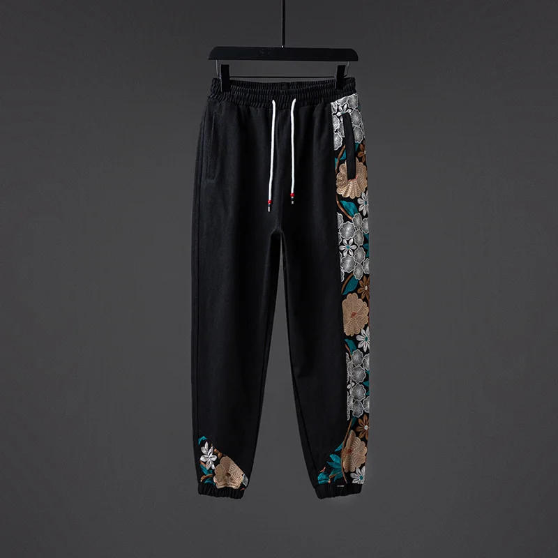 Chinese Style Patchwork Embroidery Loose Casual Harem Pants Ethnic Style Plus Size Joggers Men Clothing Harajuku Trousers Male