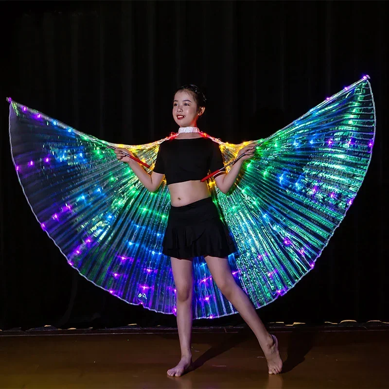 Children Belly Dance LED Light Isis Wings Belly Dance Accessory Bollywood Oriental Egypt Egyptian Wings Costume With Sticks