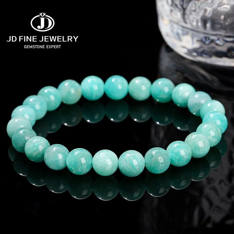 JD Natural Stone Amazonite Beaded Strand Bracelet Women Men Handmade Stretch Rope Bracelet Luxury Jewelry Energy Healing Gift