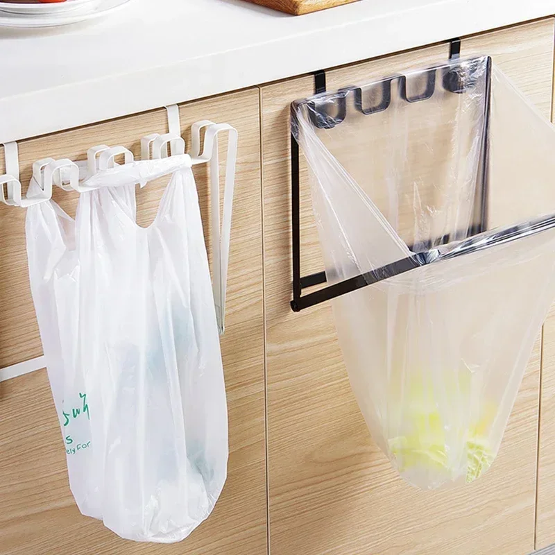 Foldable Garbage Bag Hanging Rack Kitchen Rubbish Holder Cupboard Over Door Storage Shelf Kitchen Accessories Trash Bag Holder