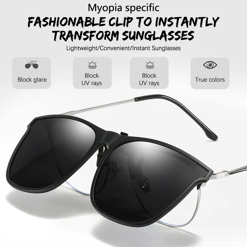 Men Photochromic Polarized Lens Flip Up Clip On Sunglasses Women Driving Sun Glasses With Clips