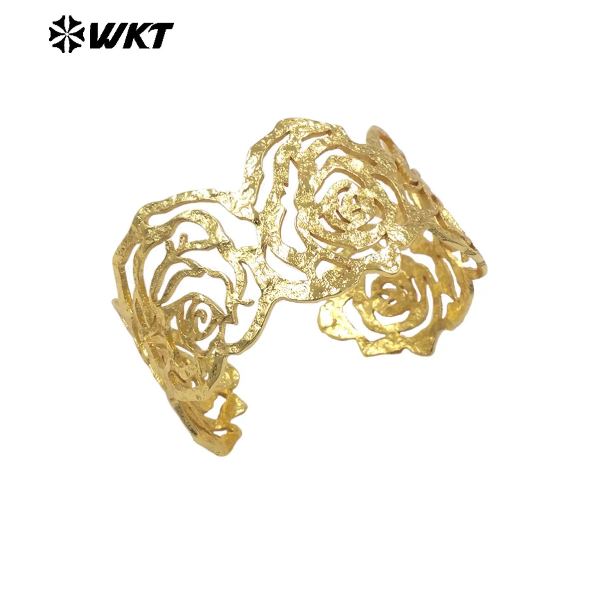 WT-B715 Amazing Newest Product Yellow Brass Gold Plated Rose Flower Shape Metal Bangle For Girls Romantic Jewelry Accessory