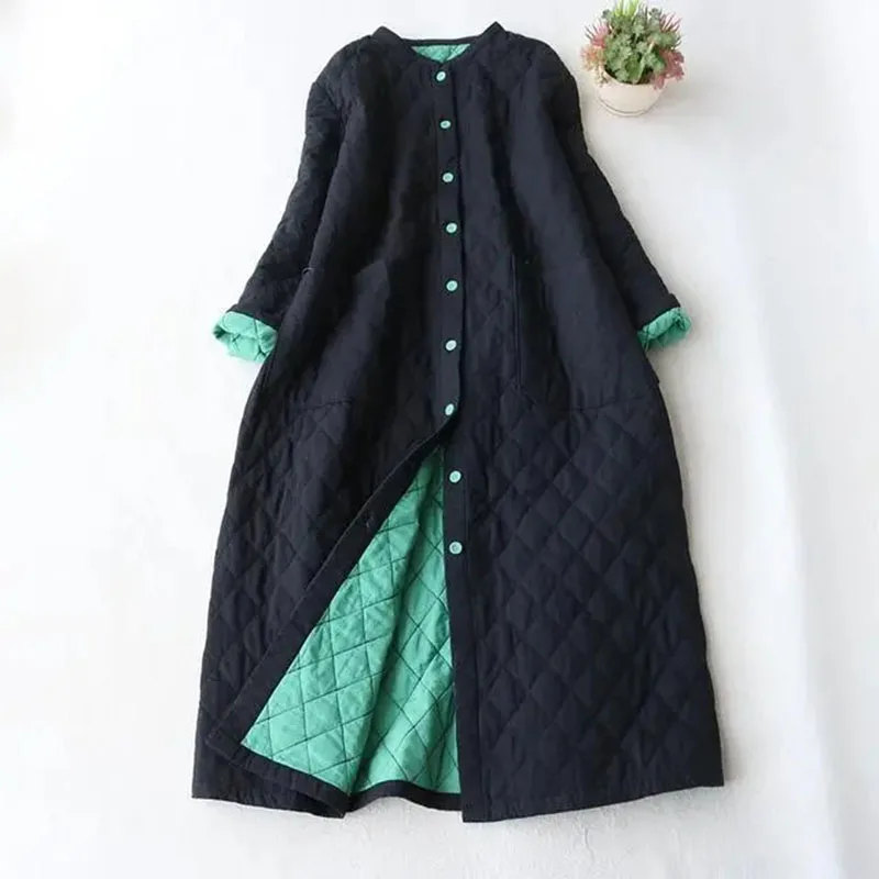 New Autumn Winter Thin Long Cotton Clothes Casual Versatile Oversized Female Loose Cotton Robe Women Warm Quilted Jacket Black