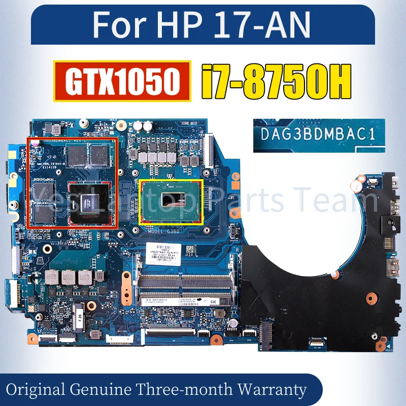 DAG3BDMBAC1 For HP 17-AN Laptop Mainboard L11142-601 SR3YY i7-8750H GTX1050 4G N17P-G0-A1 Notebook Motherboard