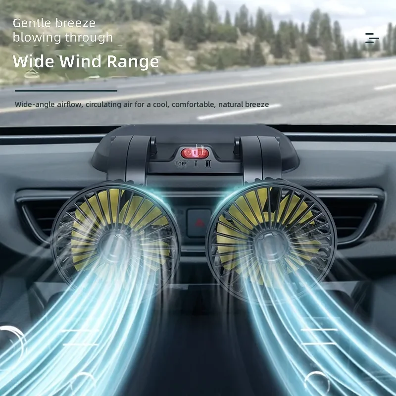 for Car Double Head Electric Fan 360 Degree Rotating Strong Wind Mini Small Cooling Fan with Parking Sign