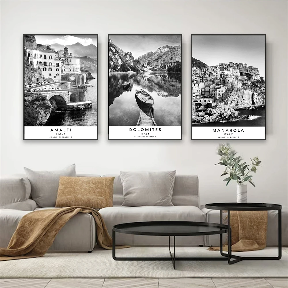 Black and White Sardinia Island Wall Art Poster Travel Poster Minimalist Sardinia Italy Print landscape Canvas Painting Decor