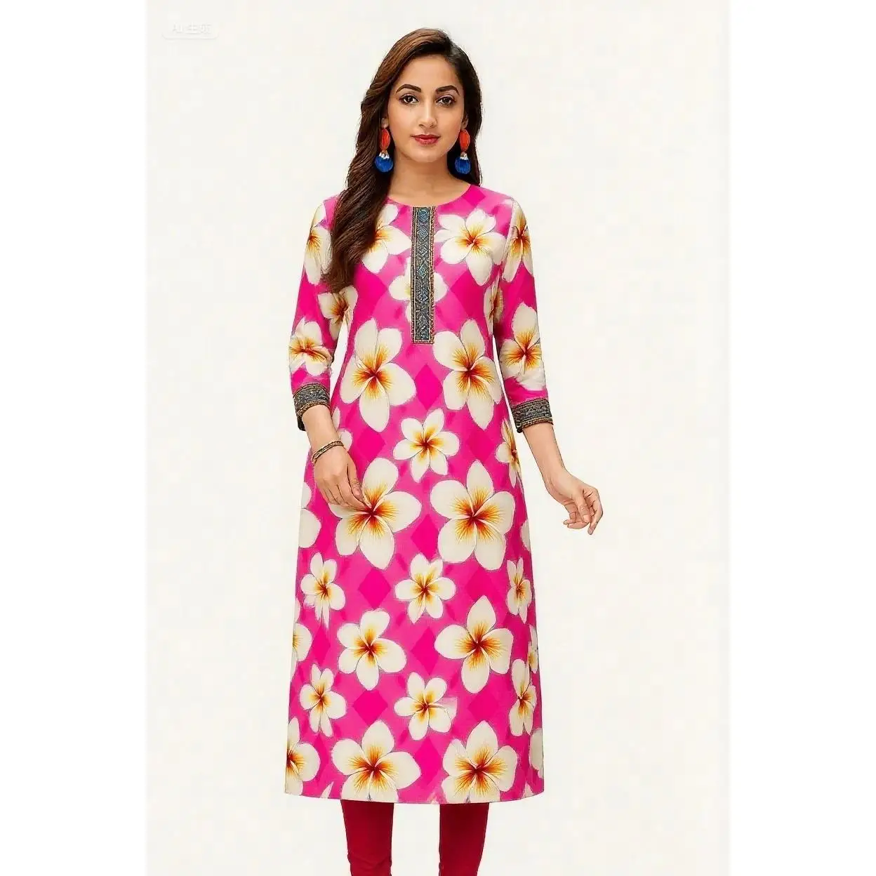 2026 Dress kurt women's fashionable and elegant long sleeved straight tube casual round neck colorful pattern noble skirt