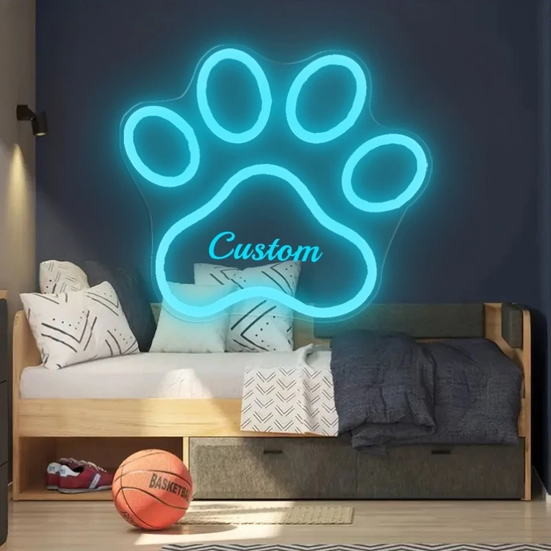 Custom LED Paw Print Neon Sign with Personalized Pet Name neon light Home Room Wall Hanging Decoration Pet Shop Decoration