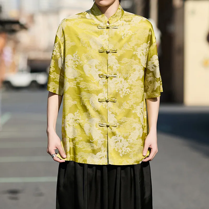 chemise-homme-jaune-moutarde-a-col-mandarin-motif-jacquard-dragon-et-nuage-boutons-grenouille-traditionnels-style-oriental-hauts-streetwear