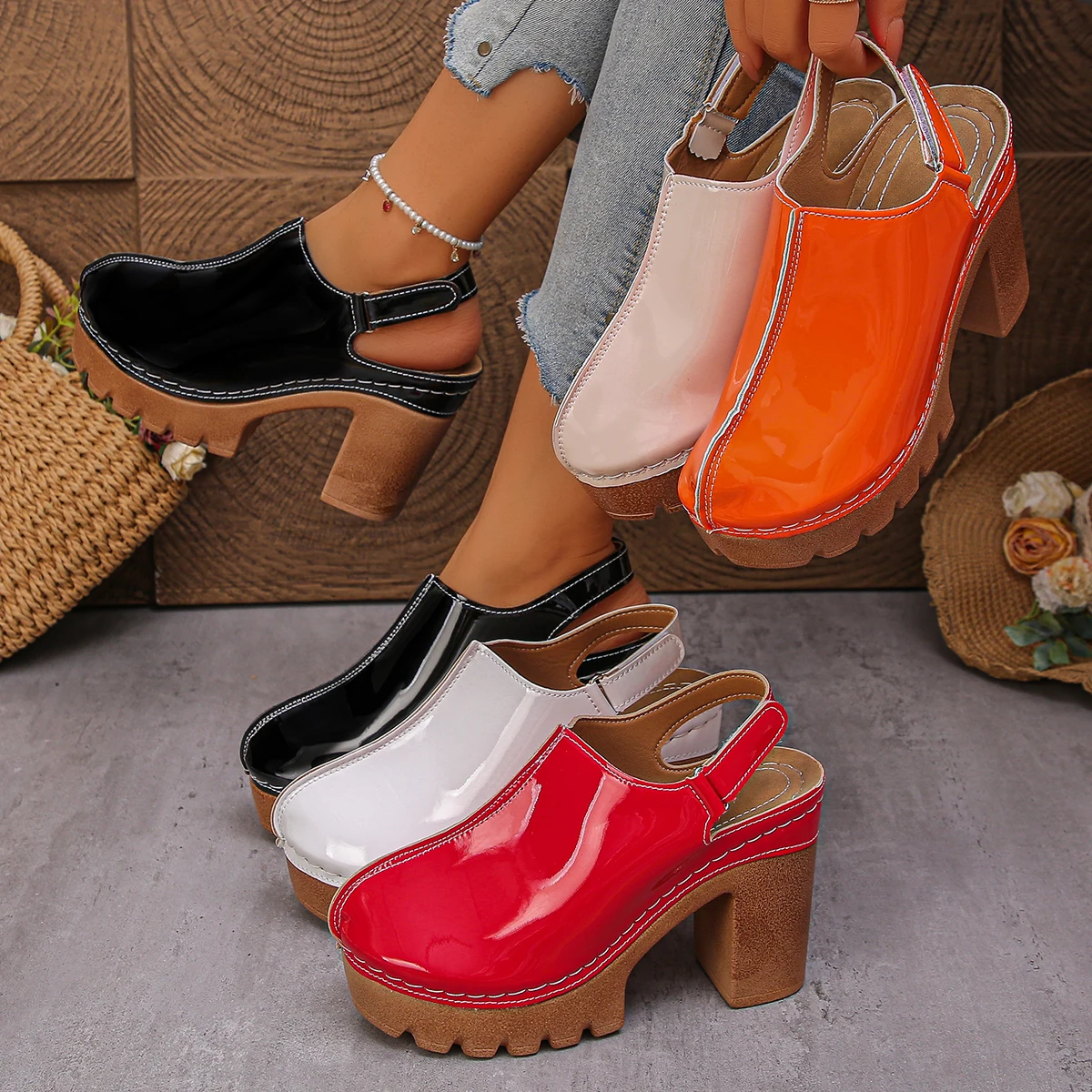 

New Women Super High Heel Sandals Fish Mouth Elegant Shoes Women Open Toe Buckle Chunky Heels Summer Female Sandals De Mujer