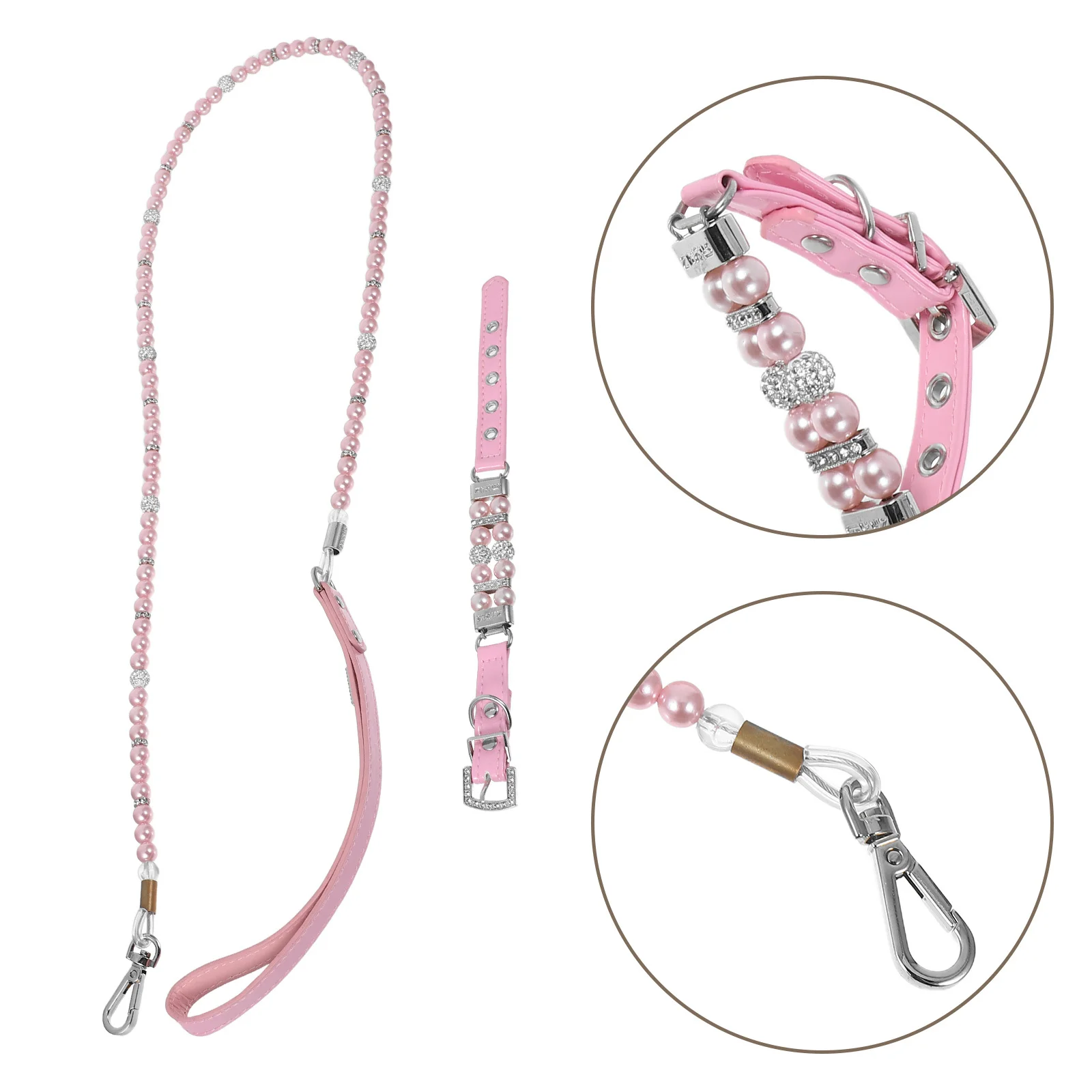 

1Set Dog Collar Leash Set Adjustable Puppy Collar and Leash for Small Dogs with Pearl Design Pet Traction Rope for Outdoor