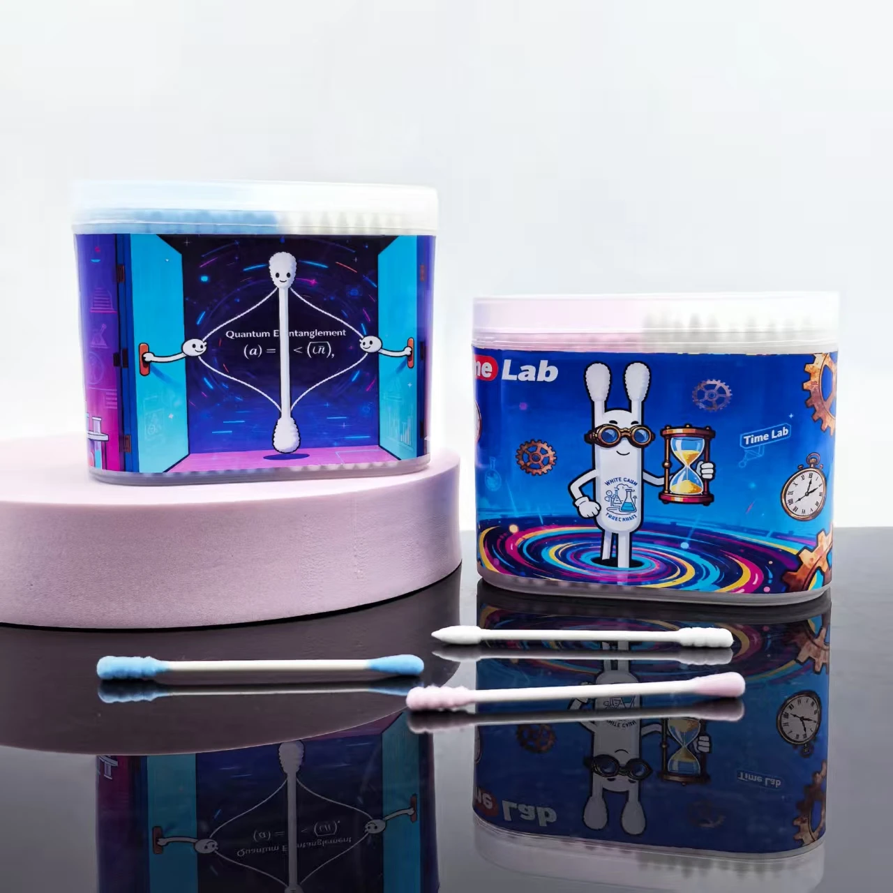 300개/600개 핑크 및 블루 양면 면봉, 과학 실험실용 면봉, 선물용 면봉