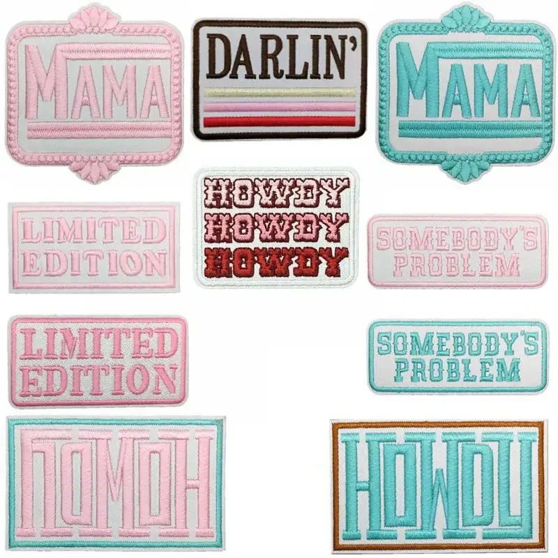 Howdy Darlin Rectangle Iron-on Sew Embroidery Badge Patches DIY Apparel Sewing Supplies T-shirt Hat Backpack Clothing Sticker