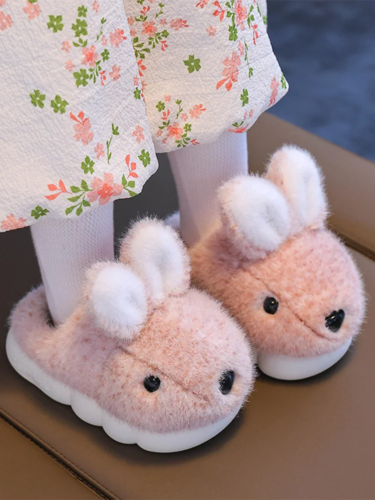 Chinelos peludos de inverno para meninos e meninas chinelos quentes de algodão de coelho peludo