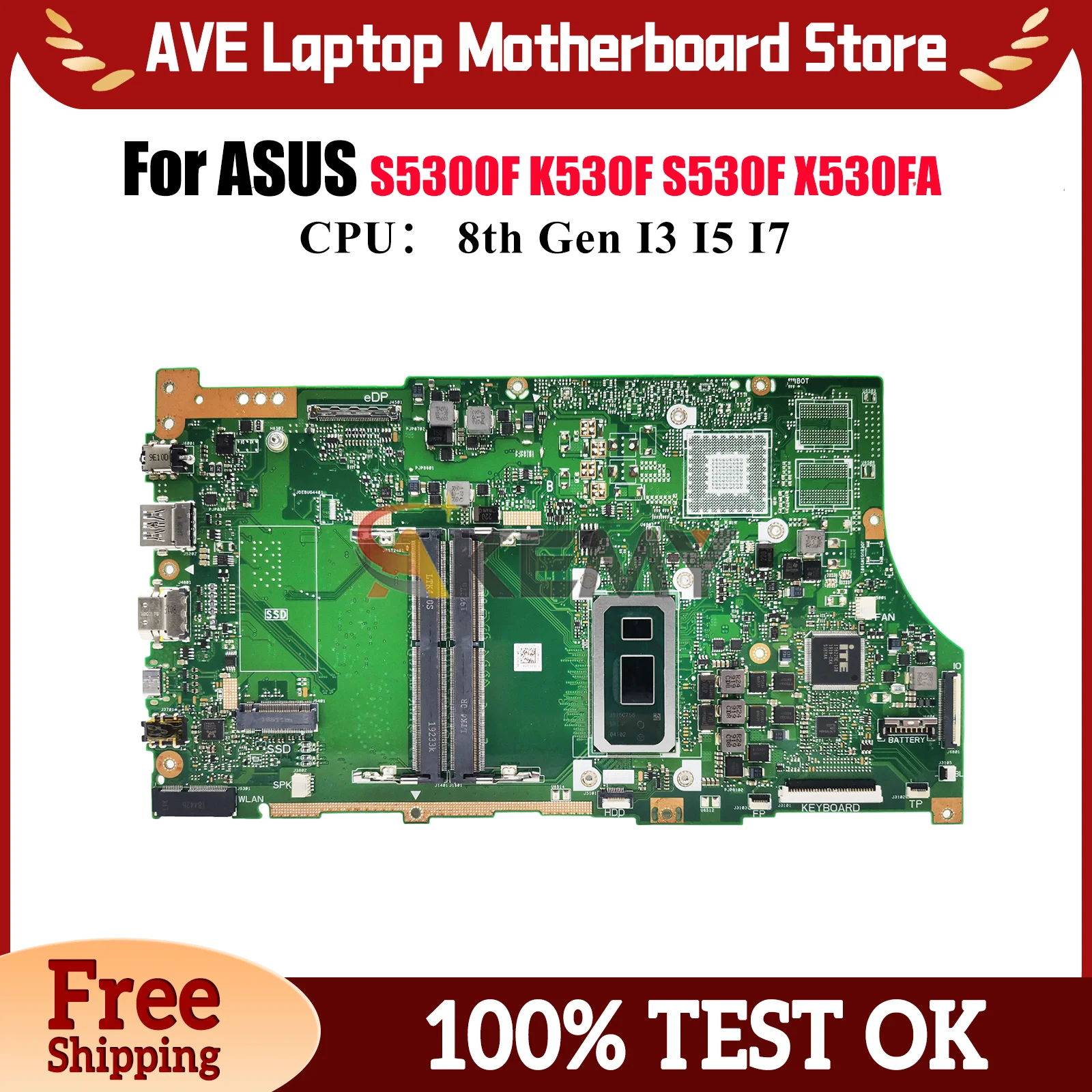 

X530FA Laptop Motherboard For ASUS VivoBook X530FA X530UN S5300F X530F X530UA S530F K530F X530FN Mainboard With I3 I5 I7 CPU stk