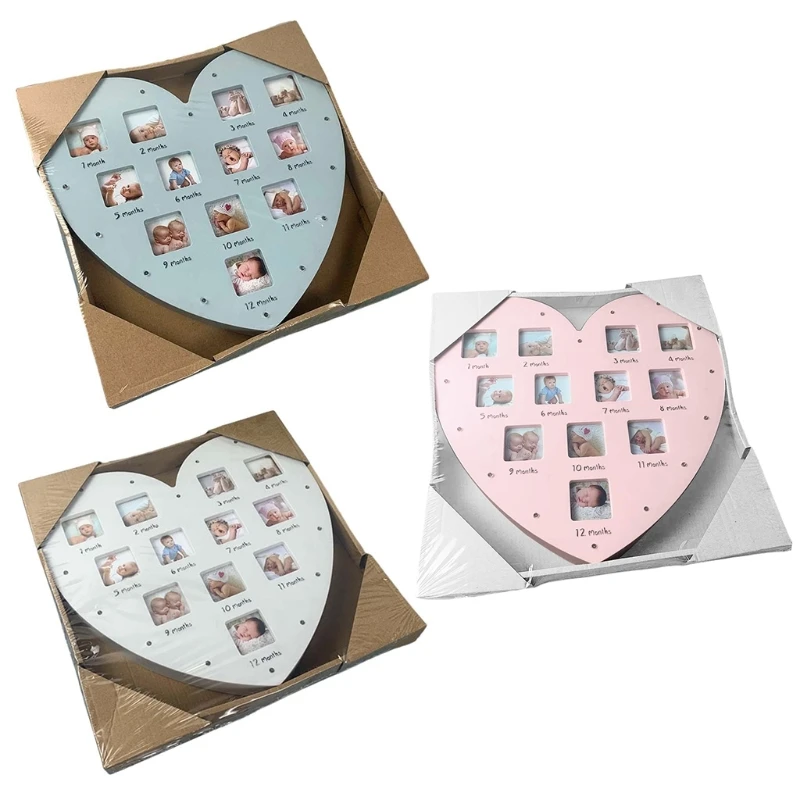 First Year Baby Frame with Light 0-12 Month Heart Photo Frame