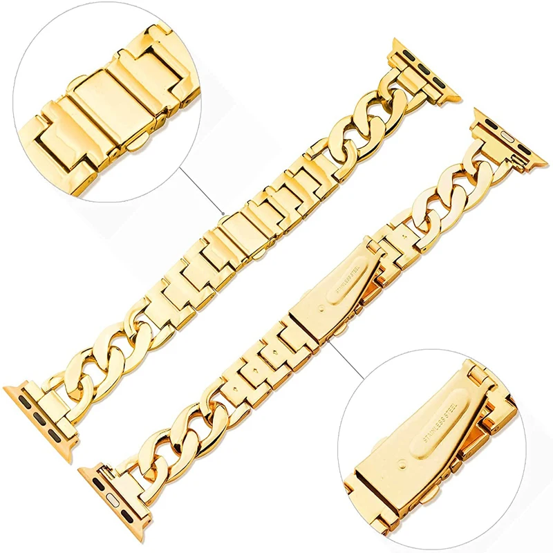 Strap for Apple Watch band 41mm 45mm 40mm 44mm 38mm 42mm Stainless steel Metal Link Bracelet for iWatch 7 6 SE 5 4 Women Correa