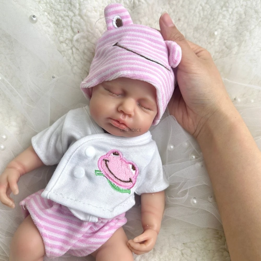 

Mini 12 Inch Full Solid Silicone Reborn Baby Girl LouLou Washable Body Lifelike 3D Skin Soft Body Doll Birthday Christmas Gift